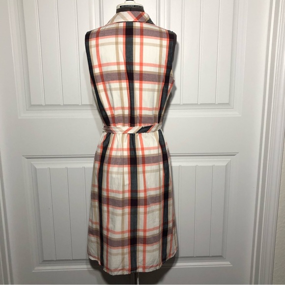 Tommy Hilfiger Cotton Linen Blend Check Sleeveless Tie A-Line Buttoned Dress S/P - Picture 10 of 13